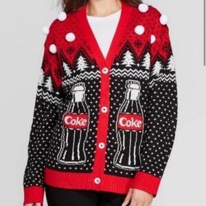 Coca Cola Coke Christmas Holiday Cardigan Ugly Christmas Sweater sz M Xmas party